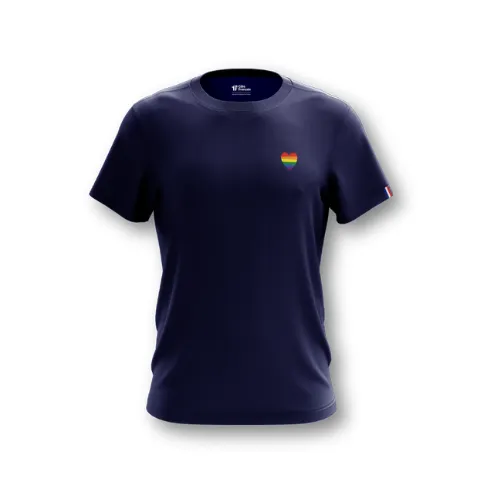 T-shirt bleu "Coeur arc en ciel"