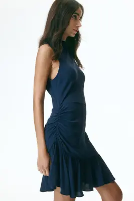 Robe volantée en crêpe - Bleu marine — photo 2