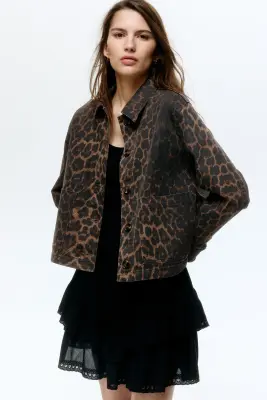 Veste en denim de coton - Marron/imprimé léopard — photo 2
