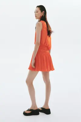 Draped bubble-hem dress - Orange vif — photo 3