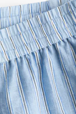 Short en lin mélangé avec taille élastique - Bleu clair/rayé — photo 3