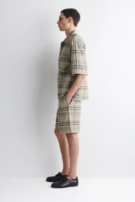 SHORT EN LIN MÉLANGÉ À CARREAUX - BEIGE / CARREAUX — photo 2