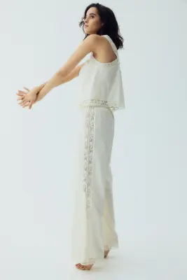 Pyjama en coton avec dentelle - Crème — photo 4
