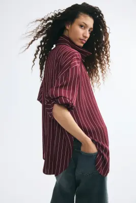 Chemise loose en twill - Bordeaux/rayé — photo 3