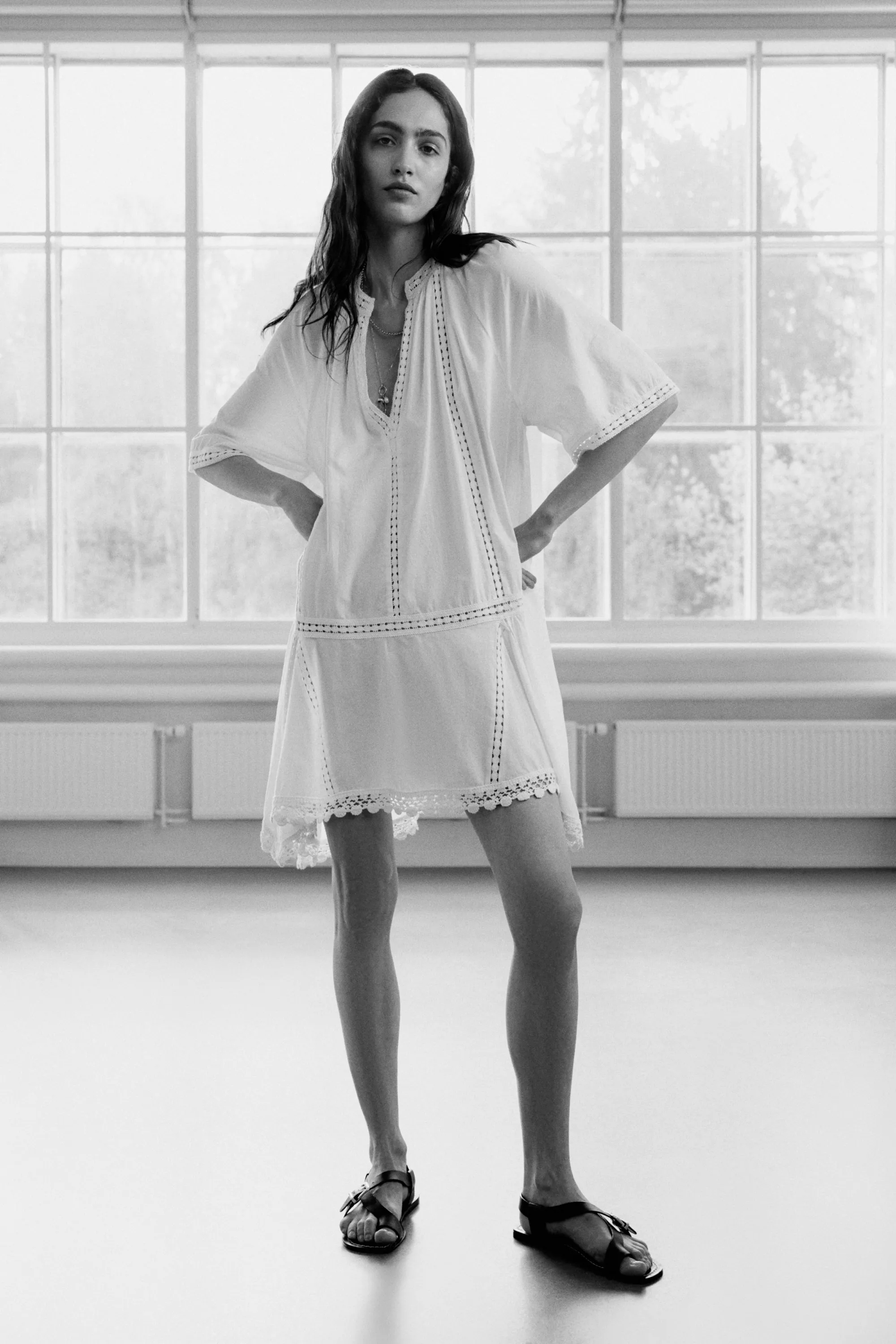Robe en coton avec dentelle - Blanc