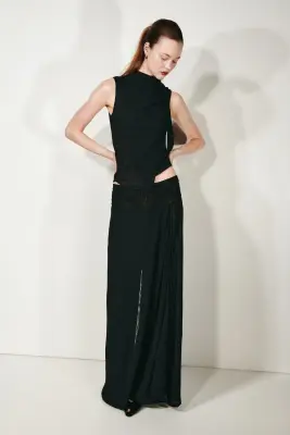 Pantalon froissé à effet croisé - Noir — photo 3