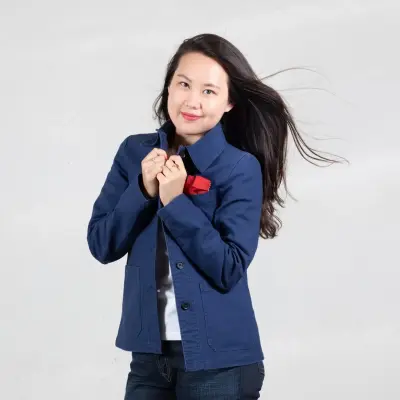 Veste de travail en croisé coton bio 1G/4F - Navy — photo 3