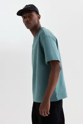 T-shirt Loose Fit en interlock - Bleu canard — photo 4