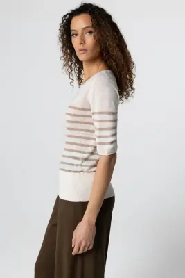 Pull Désert Rayé Col Rond Manches Coudes en Lin — photo 3