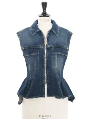 Veste top sans manche en jean bleu zip argent Prix boutique 1200€ Taille S — photo 4