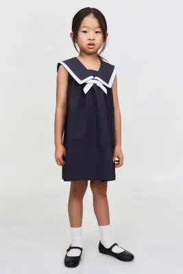 Cotton sailor dress - Bleu marine — photo 2