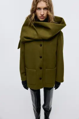 Manteau à écharpe - Vert olive — photo 2