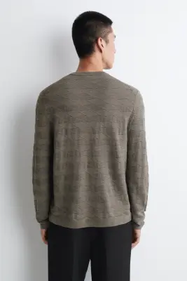 PULL EN MAILLE DE LAINE MÉRINOS MOTIF GÉOMÉTRIQUE - BRUN — photo 4