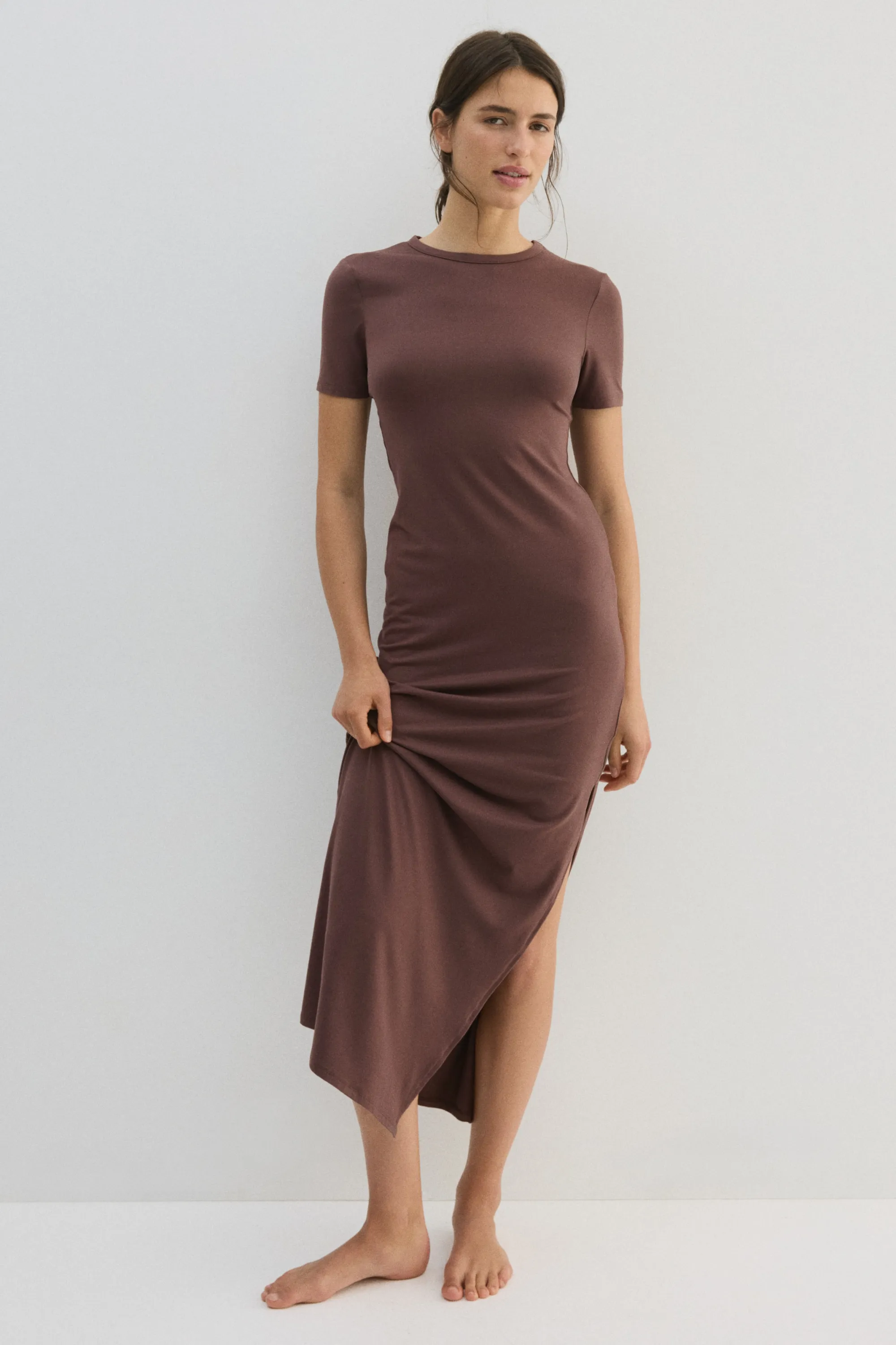 Longue robe T-shirt - Marron foncé