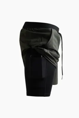 Short de sport superposé DryMove™ - Olive foncé/noir — photo 5
