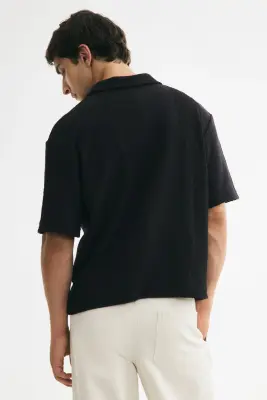 Polo Relaxed Fit en maille texturée - Noir — photo 3