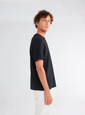 T-shirt Noir Chiné Col Rond Manches Courtes en Coton Organique — photo 3