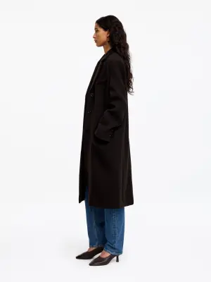 Manteau en laine mélangée - Marron foncé — photo 3