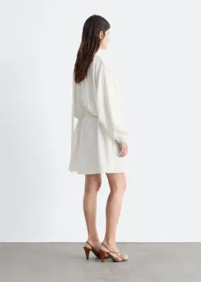 Robe portefeuille courte avec foulard - Blanc — photo 4