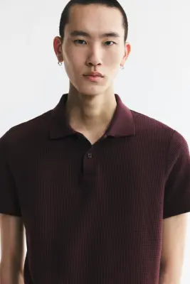 Polo Slim Fit en maille gaufrée - Bordeaux — photo 2