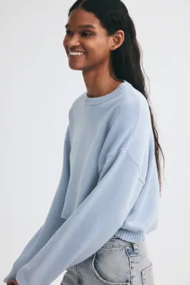 Pull loose en coton mélangé - Bleu ancien clair — photo 4