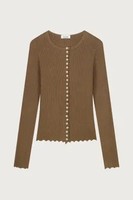 GILET EN MAILLE CÔTELÉ - KAKI