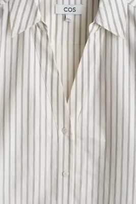 CHEMISE EN POPELINE DE COTON À COL OUVERT - BEIGE / RAYÉ — photo 5