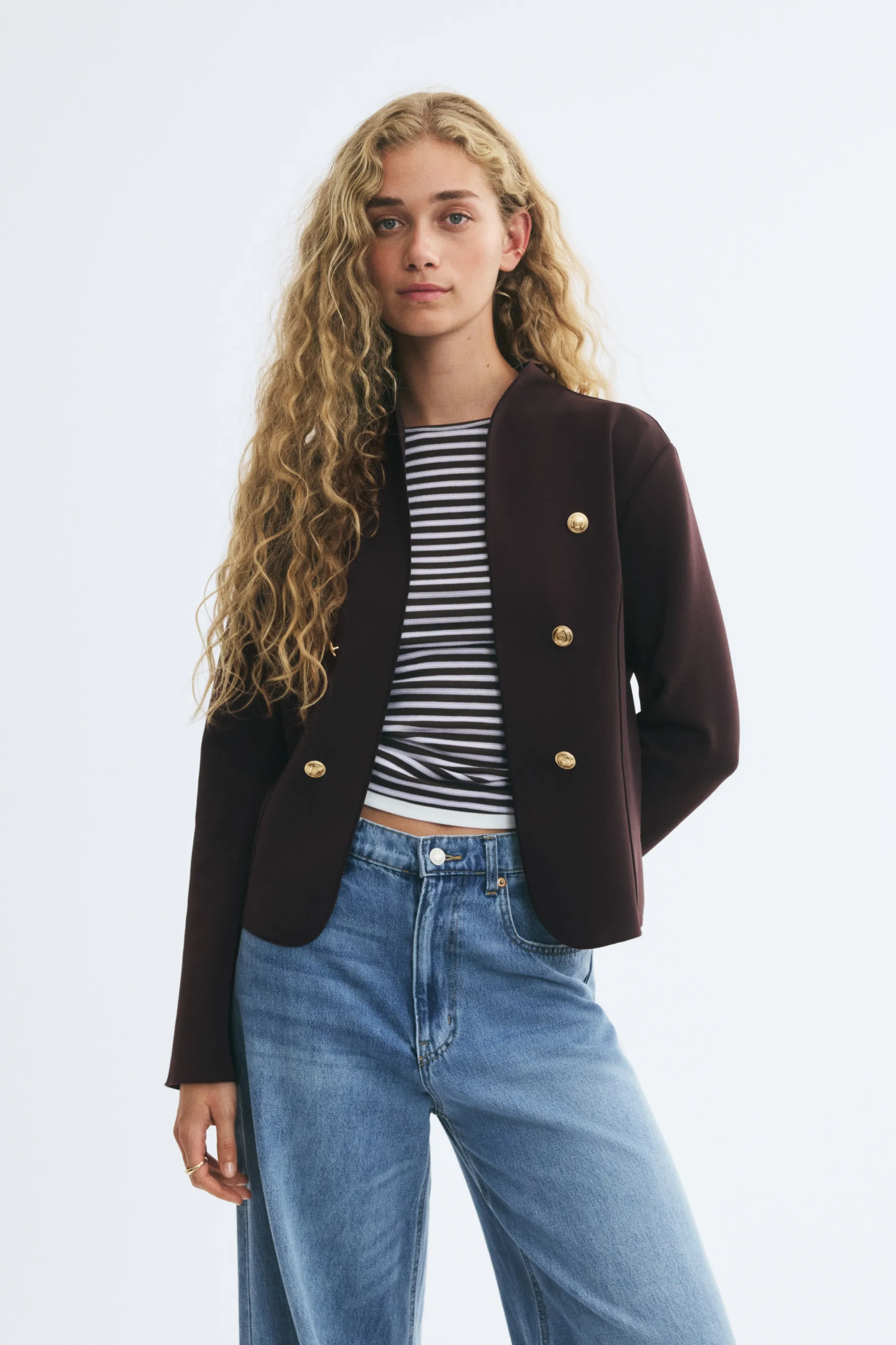 Veste à boutons en jersey - Marron foncé