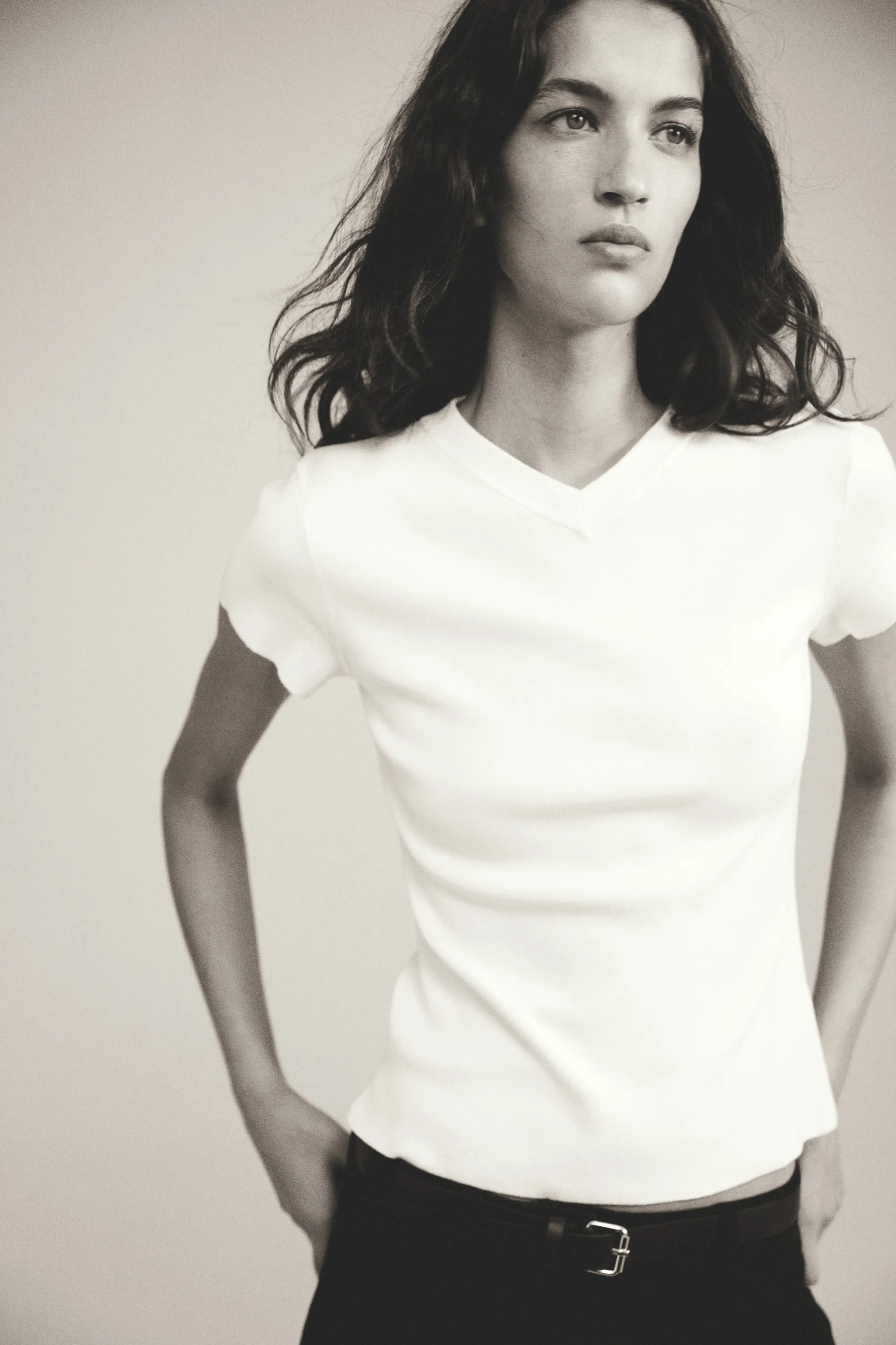 Fine-knit viscose-blend T-shirt - Crème
