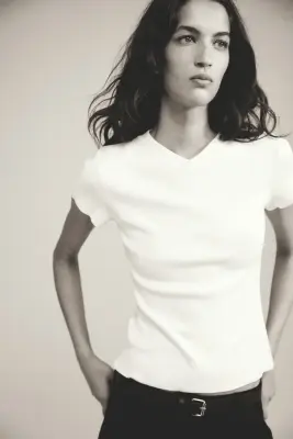 Fine-knit viscose-blend T-shirt - Crème — photo 1