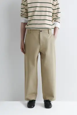 PANTALON DROIT DÉCONTRACTÉ EN SERGÉ DE COTON - SABLE — photo 1