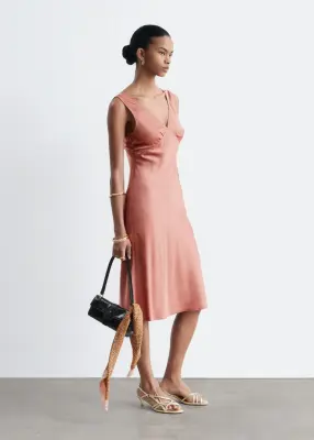 Robe combinaison midi à col en V - Pêche — photo 4