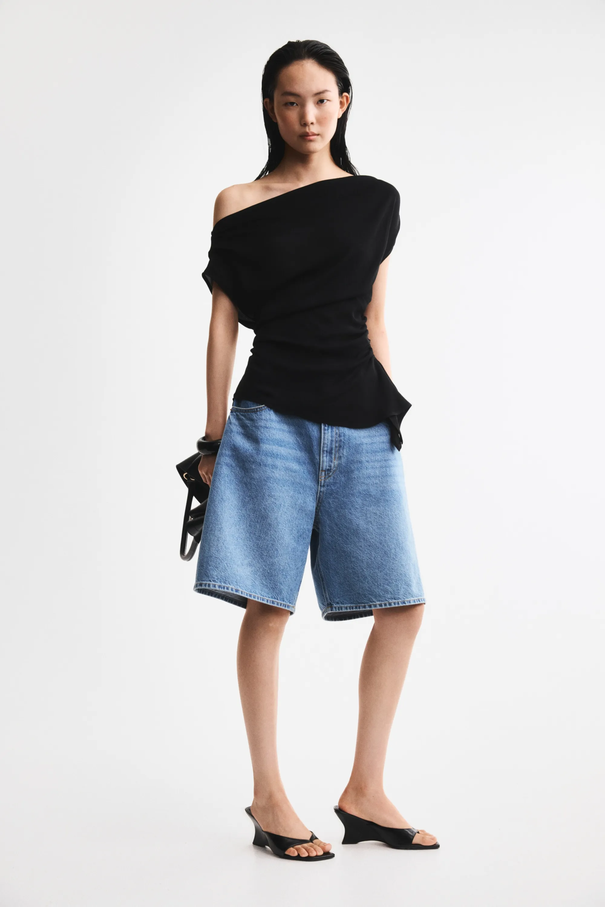 Top asymétrique à effet drapé - Noir