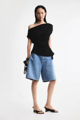Top asymétrique à effet drapé - Noir — photo 1