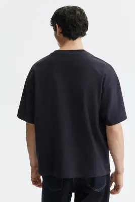 T-shirt Oversized Fit en interlock - Bleu foncé — photo 2