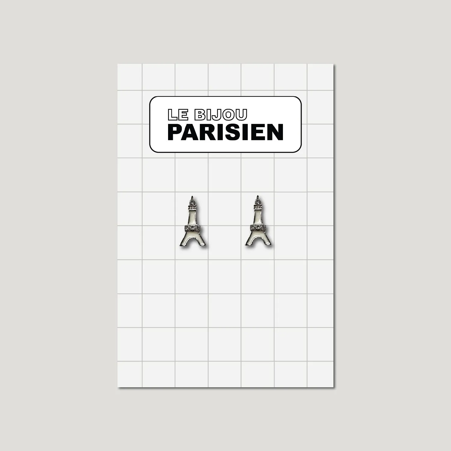 BOUCLES D'OREILLES TOUR EIFFEL ÉMAILLÉES & STRASS - BLANC