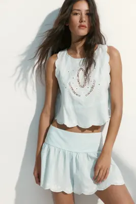 Short brodé - Turquoise clair — photo 1