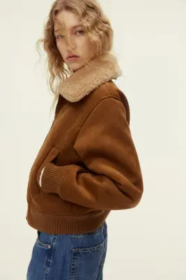 Veste avec col en tissu Teddy bear - Marron — photo 4