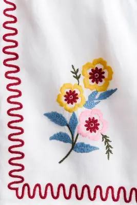 Short de plage en lin avec broderies - Blanc/rouge foncé — photo 4