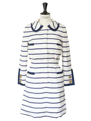 Robe marinière manches longues en soie rayée bleu marine et blanche Prix boutique 2000€ Taille 40 — photo 1