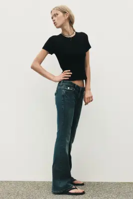 Flared Low Waist Jeans - Bleu denim foncé — photo 3