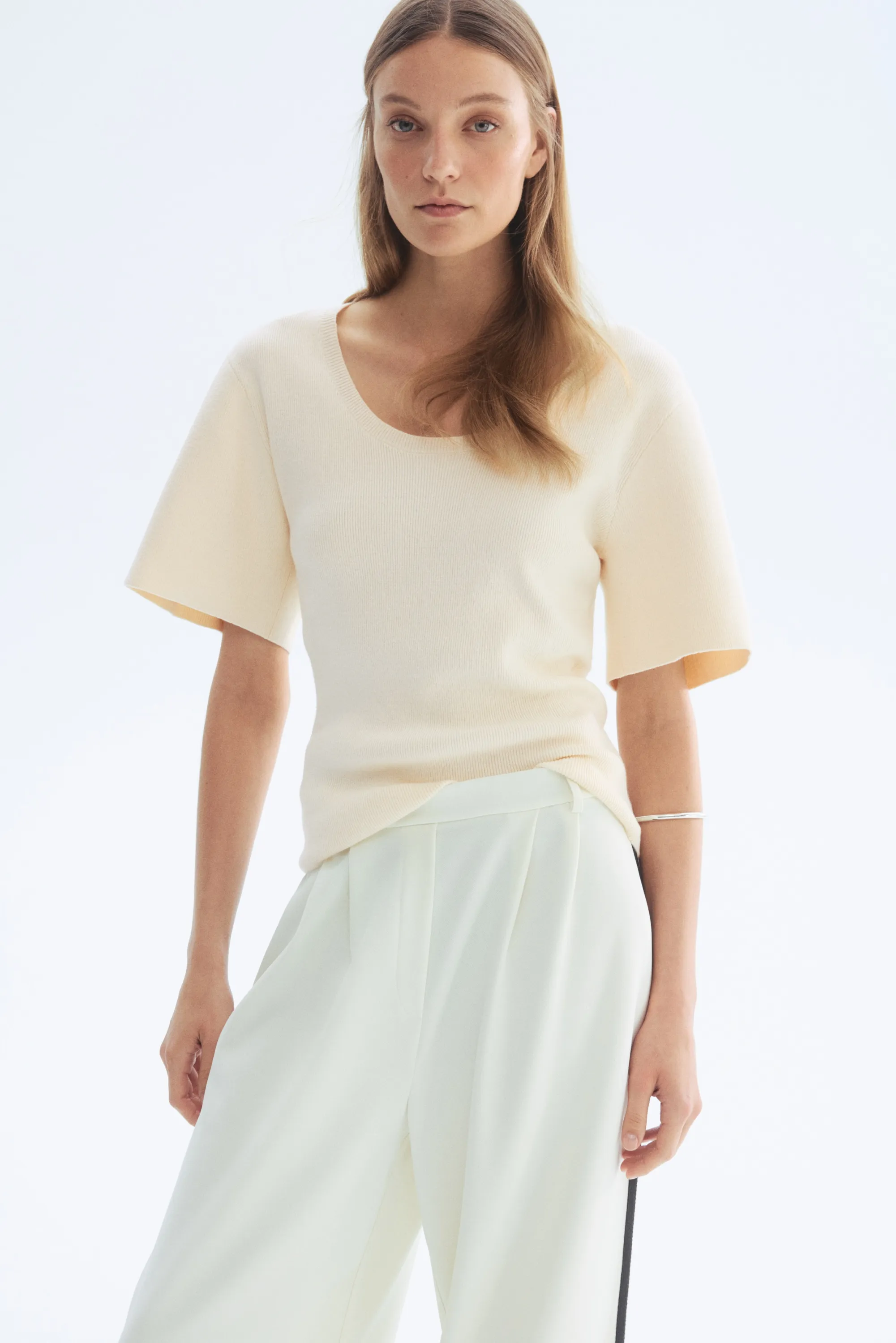 T-shirt en maille fine - Crème