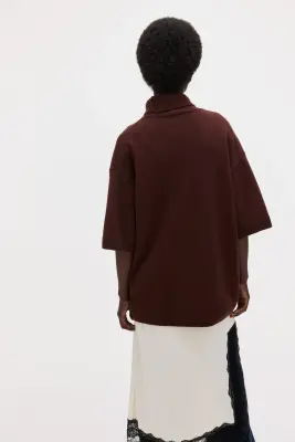 Pull col roulé en laine - Brun rouille foncé — photo 2