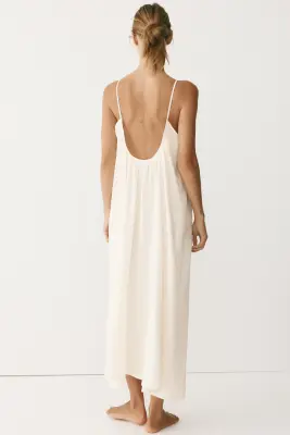 Robe sans fermeture en lin mélangé - Crème — photo 4