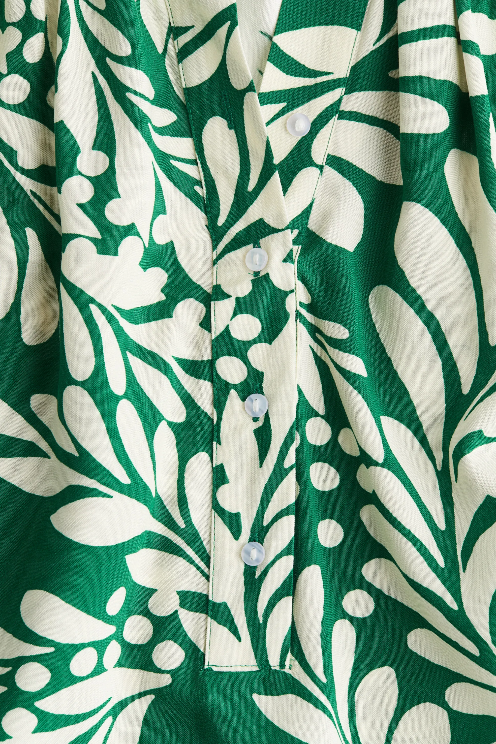 Blouse à manches ballon - Vert/motif crème