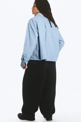 Chemise carrée décontractée en popeline - Bleu à carreaux — photo 2