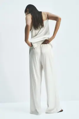 Pantalon texturé avec taille élastique - Ivoire — photo 2
