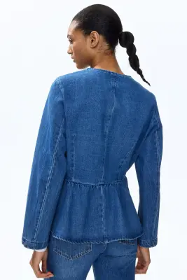 Veste péplum sans col - Bleu denim — photo 2