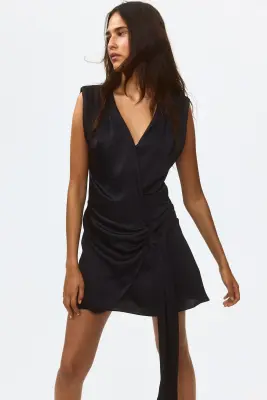 Robe portefeuille en satin - Gris foncé — photo 1
