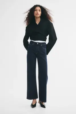 Wide High Waist Jeans - Bleu denim foncé — photo 1